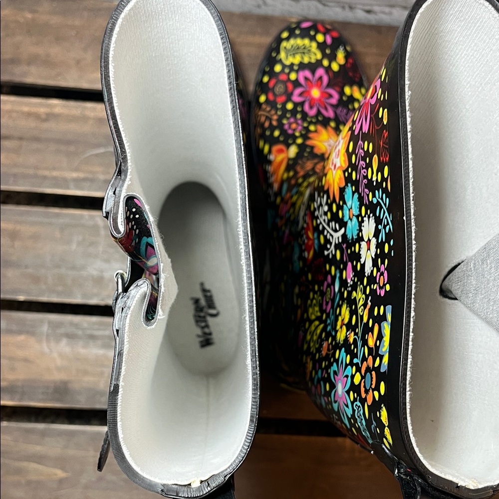 Western Chief Tall Black Floral Rain Boots - Picture 8 of 11